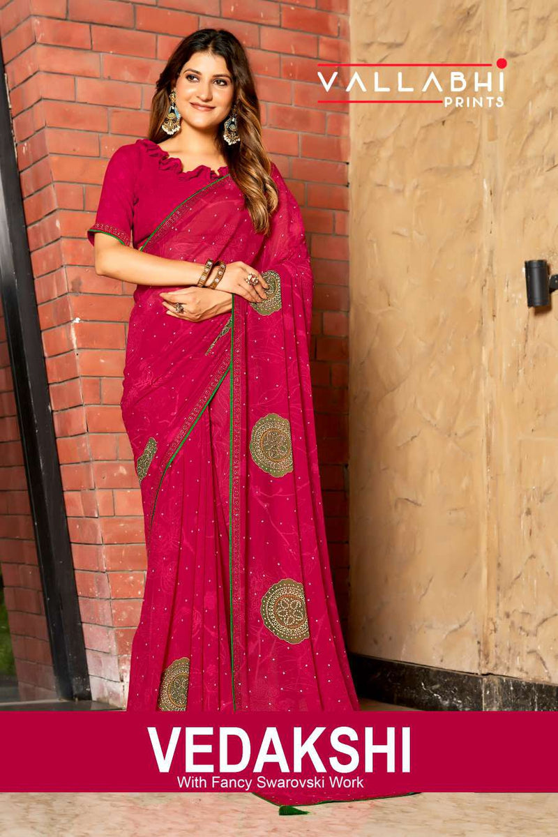 Vedakshi Fancy Print Saree – Swarovski Work M.R. Saree Emporium