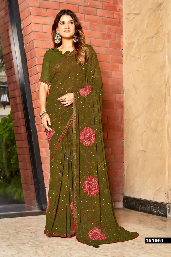 Vedakshi Fancy Print Saree – Swarovski Work M.R. Saree Emporium