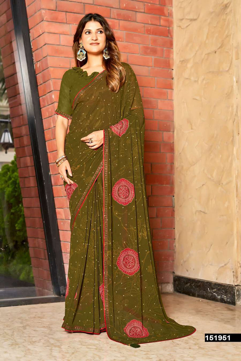 Vedakshi Fancy Print Saree – Swarovski Work M.R. Saree Emporium
