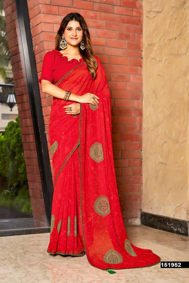 Vedakshi Fancy Print Saree – Swarovski Work M.R. Saree Emporium