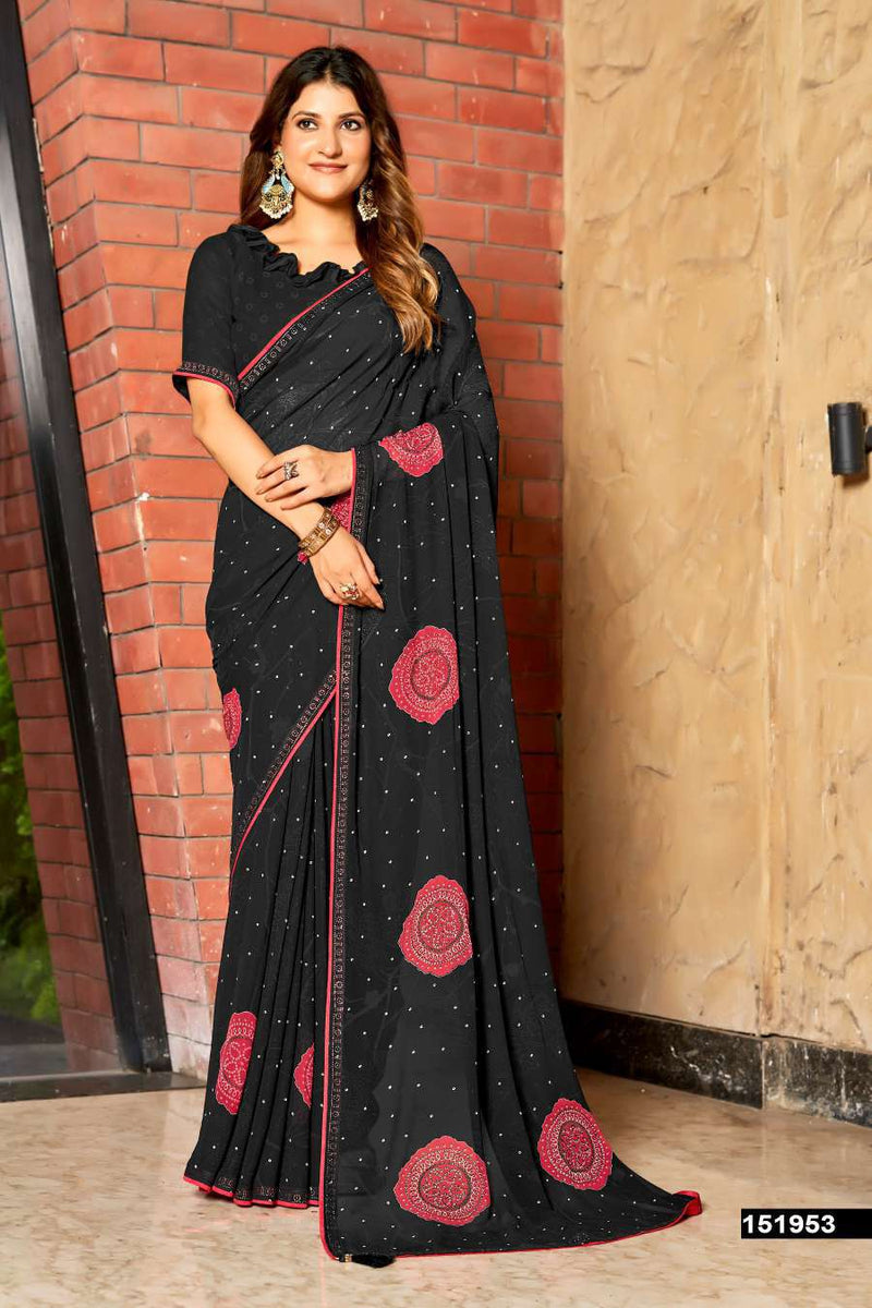 Vedakshi Fancy Print Saree – Swarovski Work M.R. Saree Emporium