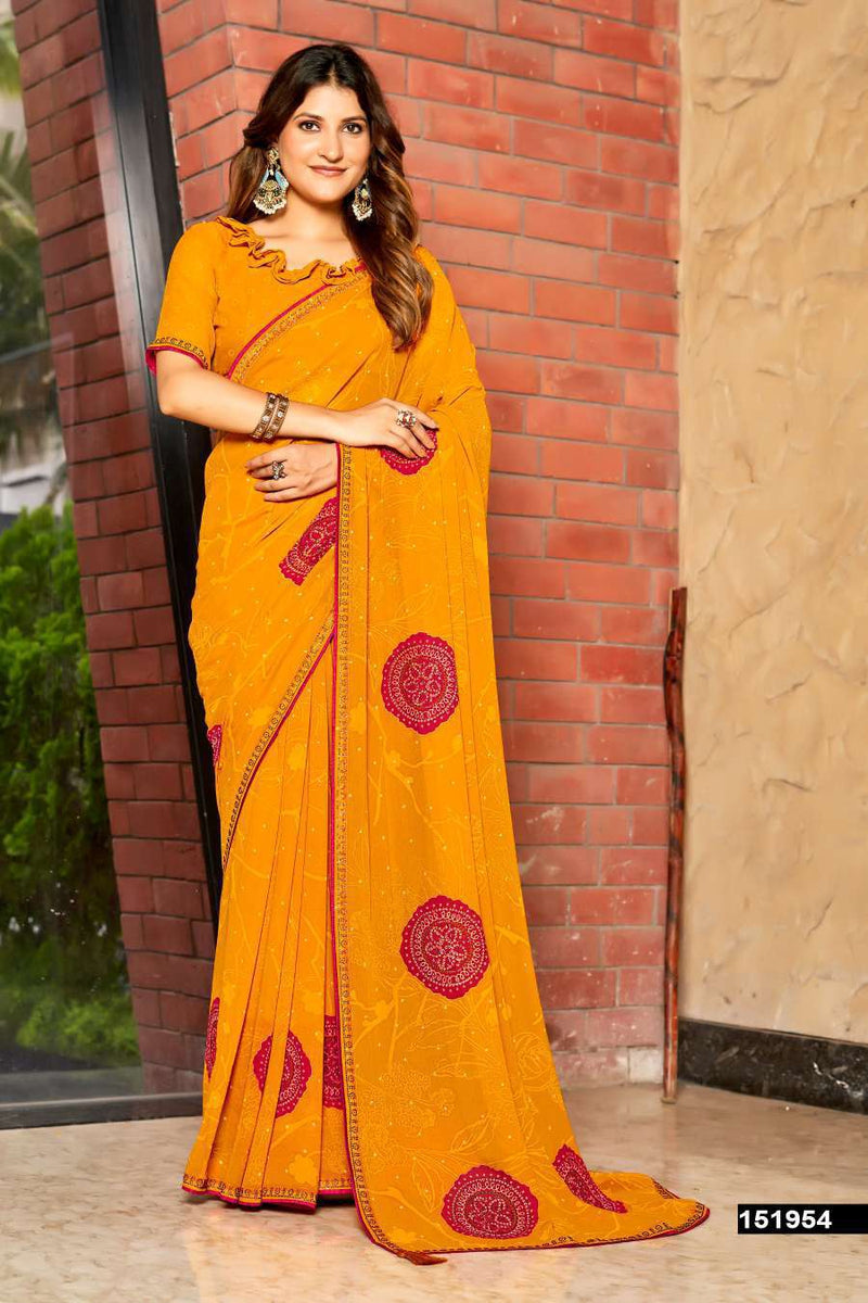Vedakshi Fancy Print Saree – Swarovski Work M.R. Saree Emporium