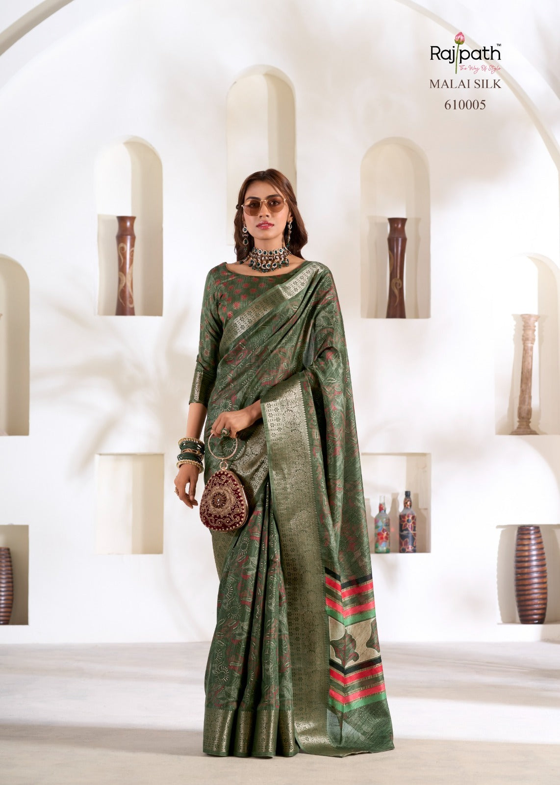RajPath Fabrics Violet Silk 6 Pcs Set Soft Dola Silk Saree