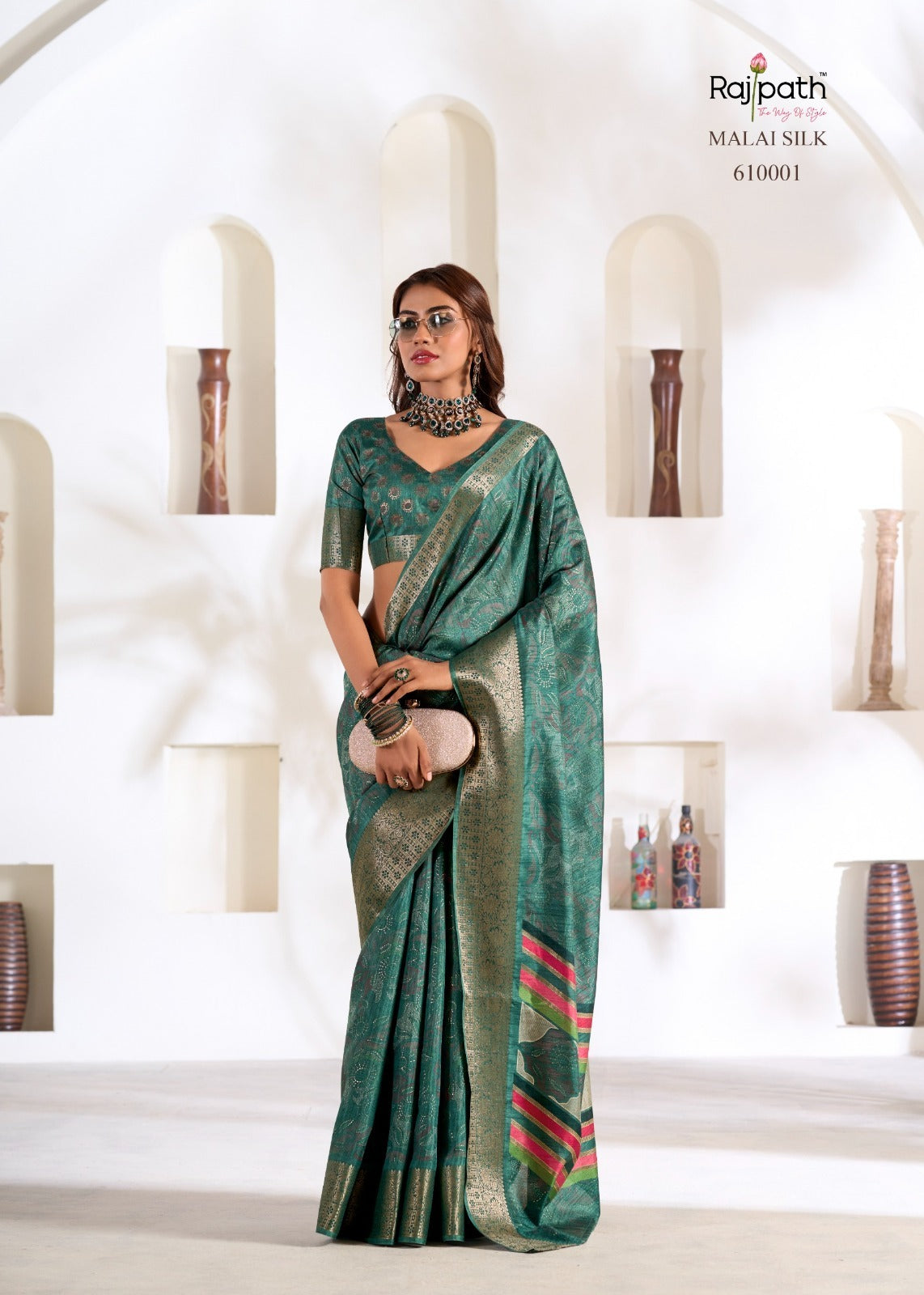 RajPath Fabrics Violet Silk 6 Pcs Set Soft Dola Silk Saree