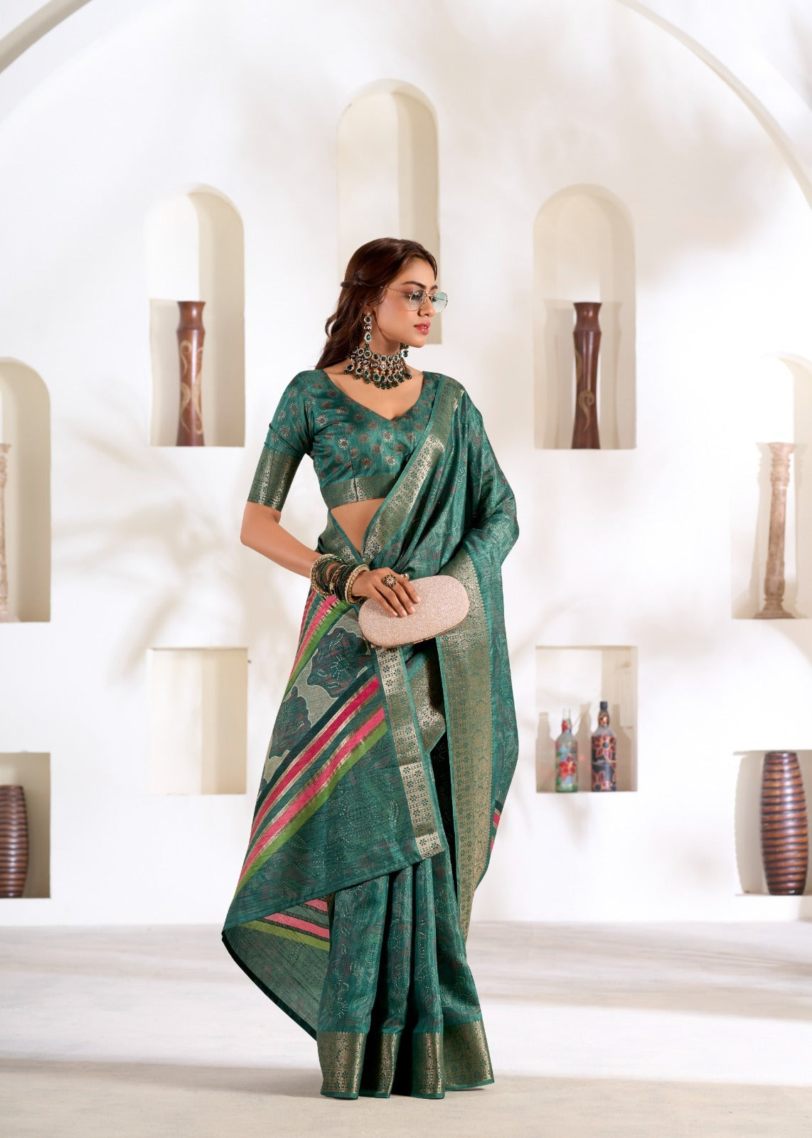 RajPath Fabrics Violet Silk 6 Pcs Set Soft Dola Silk Saree