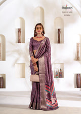 RajPath Fabrics Violet Silk 6 Pcs Set Soft Dola Silk Saree