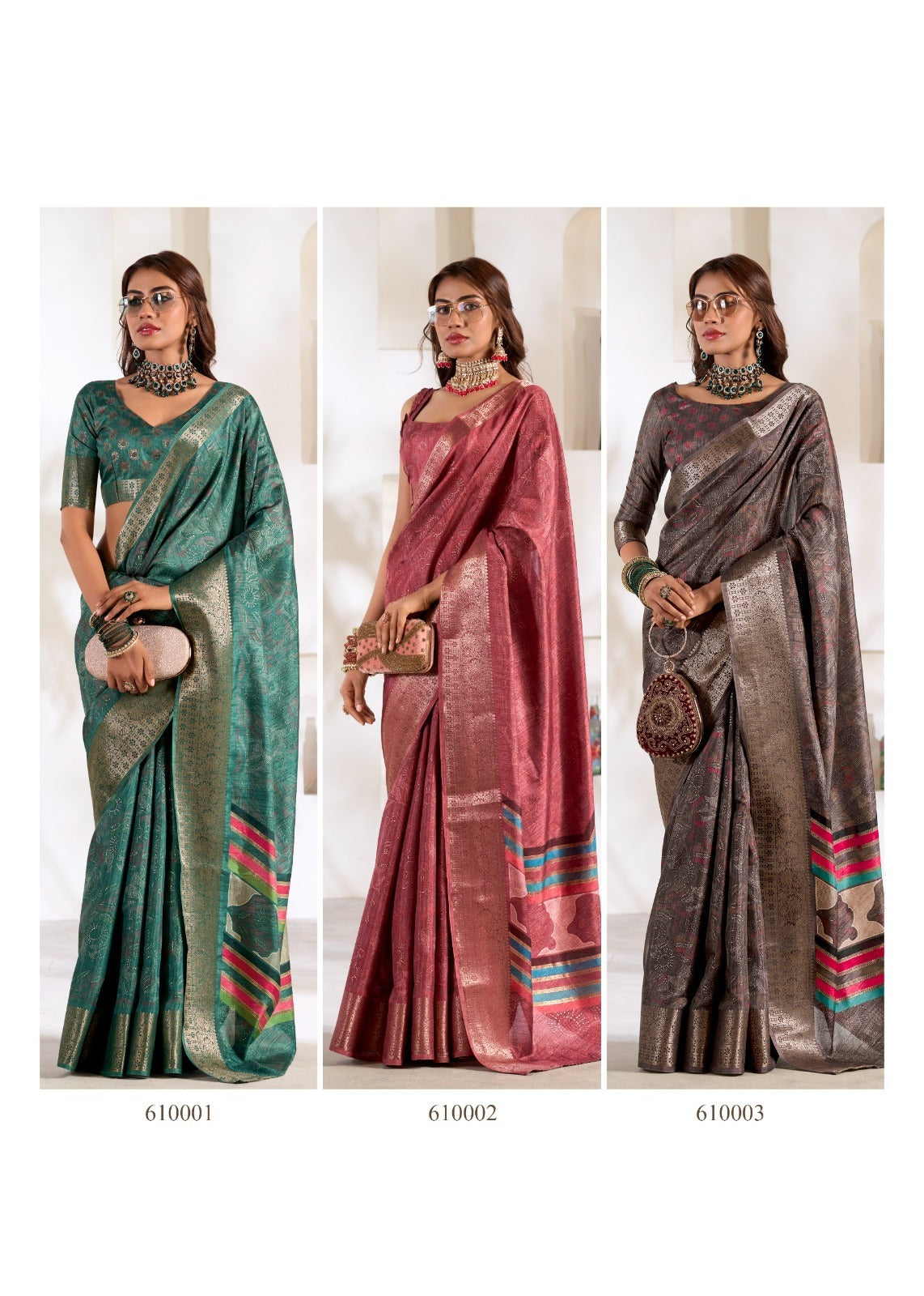 RajPath Fabrics Violet Silk 6 Pcs Set Soft Dola Silk Saree
