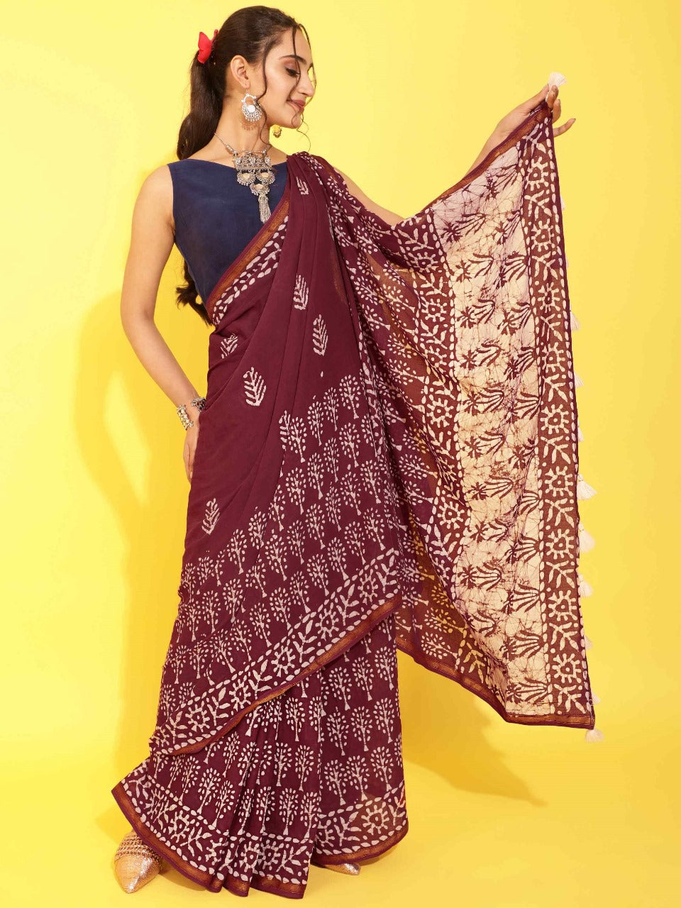 Mono Poley Viscose Mul Batik Saree Premium Viscose 9 PCS Set-M.R. Saree Emporium