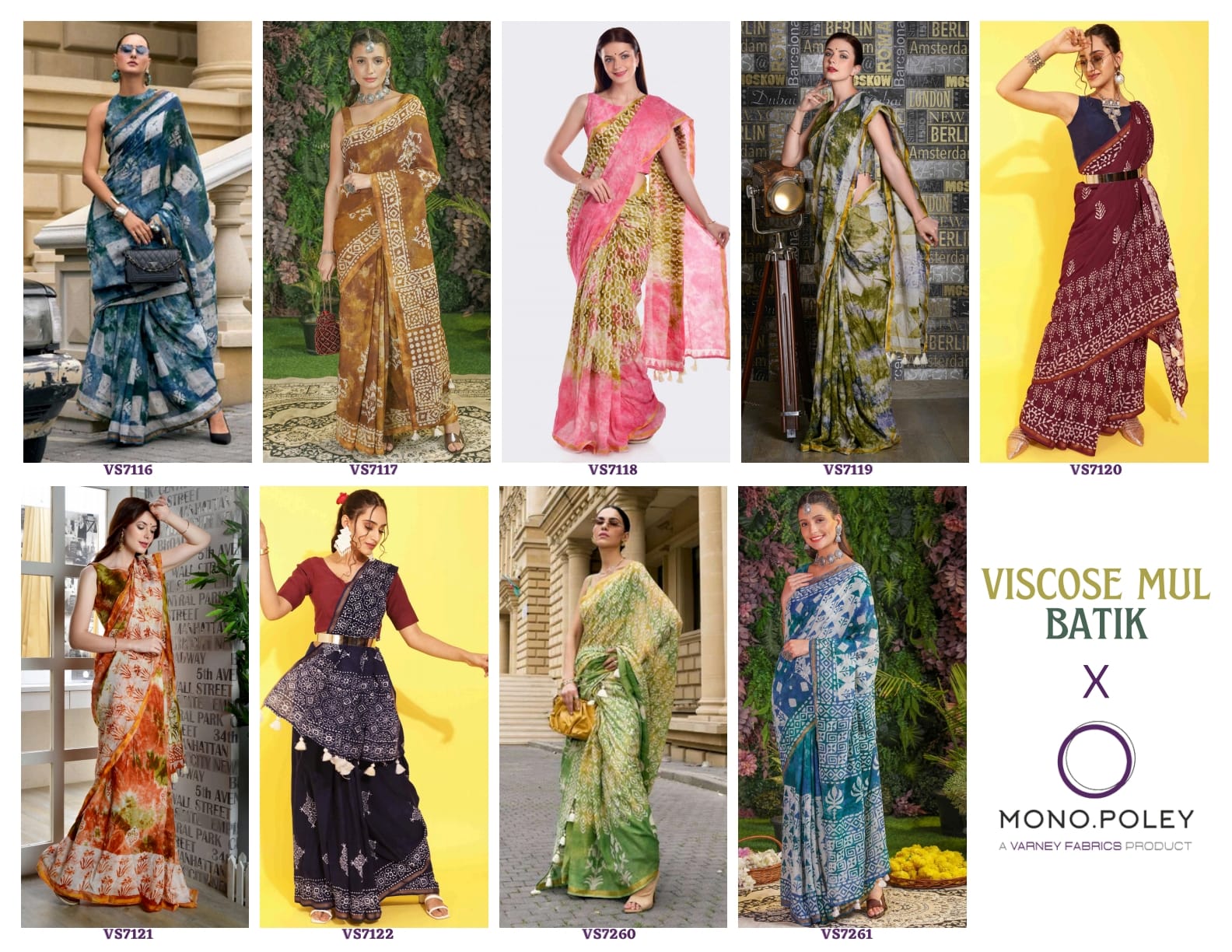 Mono Poley Viscose Mul Batik Saree Premium Viscose 9 PCS Set-M.R. Saree Emporium