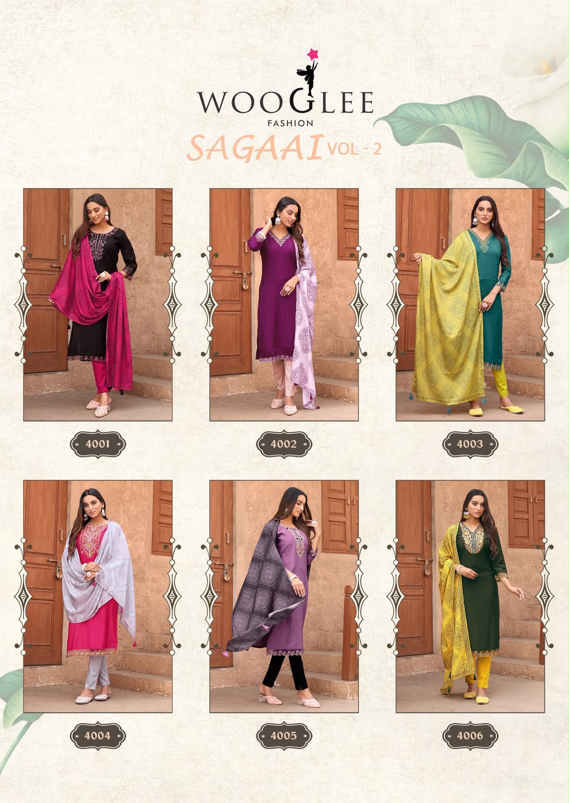 WOOGLEE Sagaai Vol 2 Viscose Kurti Set - 6 PCS Set