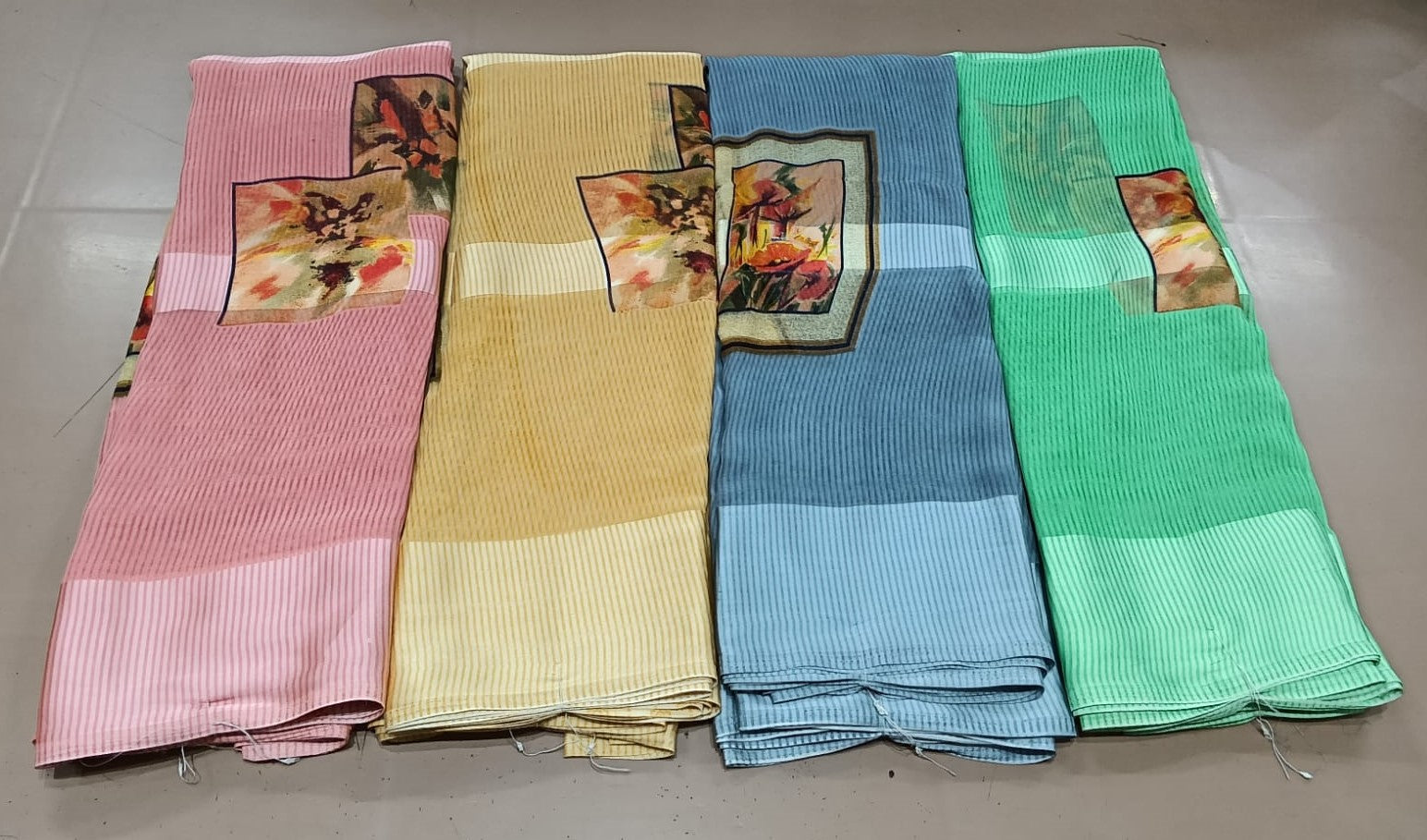 Weightless Fancy Saree Premium Striped Designer Sarees Online 4 Pcs Set– M.R. Saree Emporium