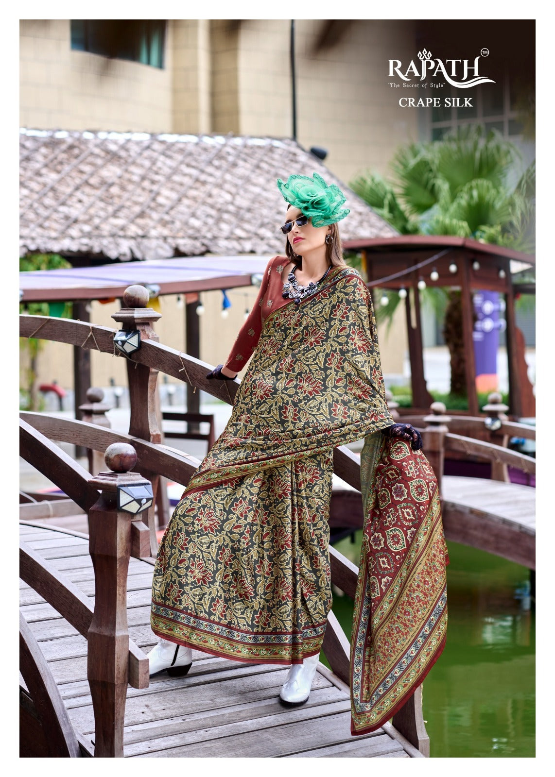 RajPath Ajrakh Satin Silk Saree 7 Pcs Set