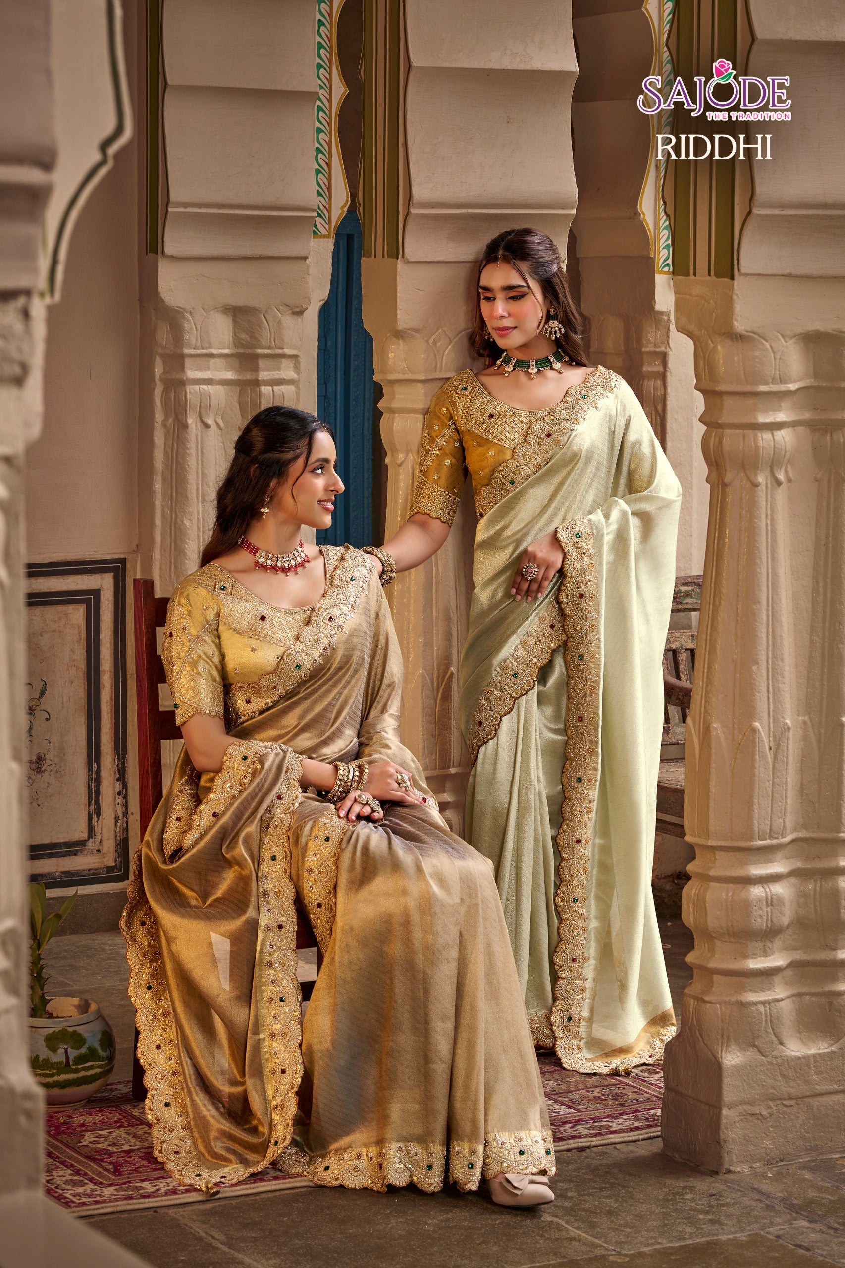 Sajode Riddhi Fancy Pure Fabric Designer Saree 12 Pcs Set