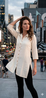 D No 108 Women Rayon Shirt Kurti Top - Casual Button Tunic