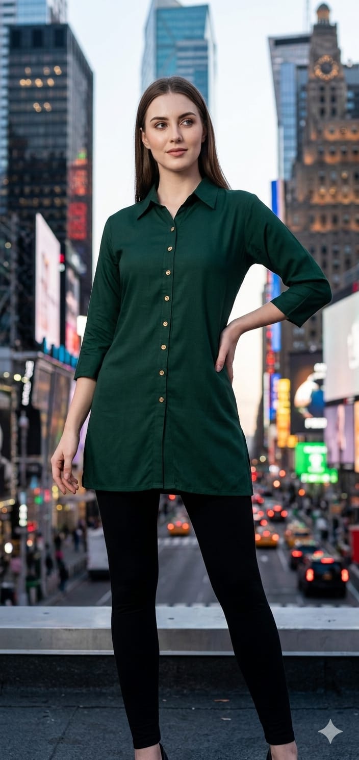 D No 108 Women Rayon Shirt Kurti Top - Casual Button Tunic