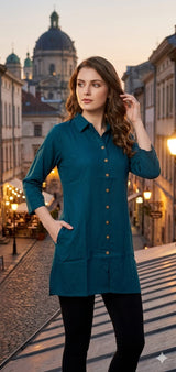 D No 108 Women Rayon Shirt Kurti Top - Casual Button Tunic