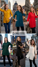 D No 108 Women Rayon Shirt Kurti Top - Casual Button Tunic