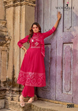 Wooglee Rangveli Rayon Handwork Kurti Pant Dupatta Set 4 PCS