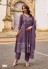 Wooglee Rangveli Rayon Handwork Kurti Pant Dupatta Set 4 PCS