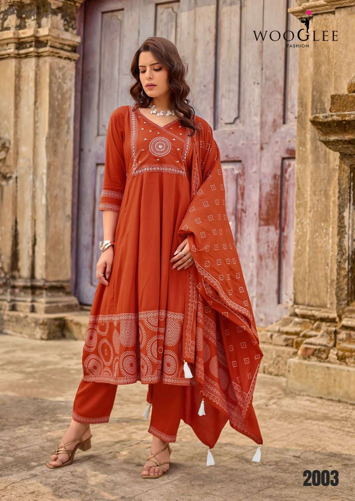 Wooglee Rangveli Rayon Handwork Kurti Pant Dupatta Set 4 PCS