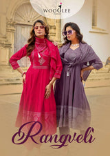 Wooglee Rangveli Rayon Handwork Kurti Pant Dupatta Set 4 PCS