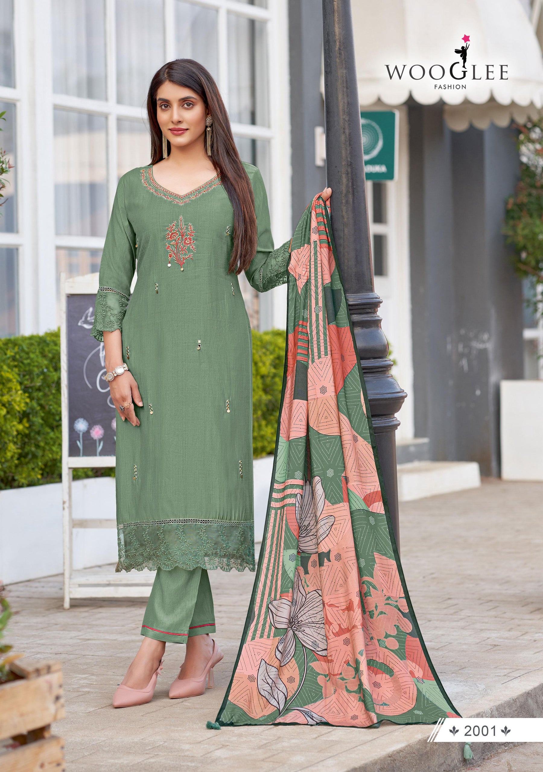 Wooglee Ehsaas 6 Pcs Set Viscose Weaving Suit with Thread & Handwork and Pure Muslin Dupatta - M.R. Saree Emporium