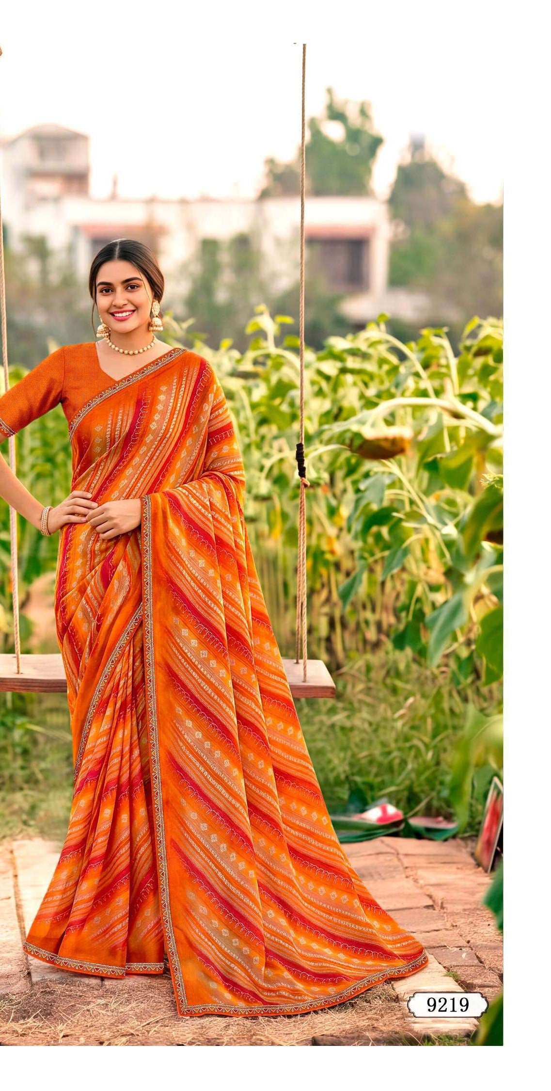 Yamini-2 Designer Saree with Contrast Border - 8 Pcs Set