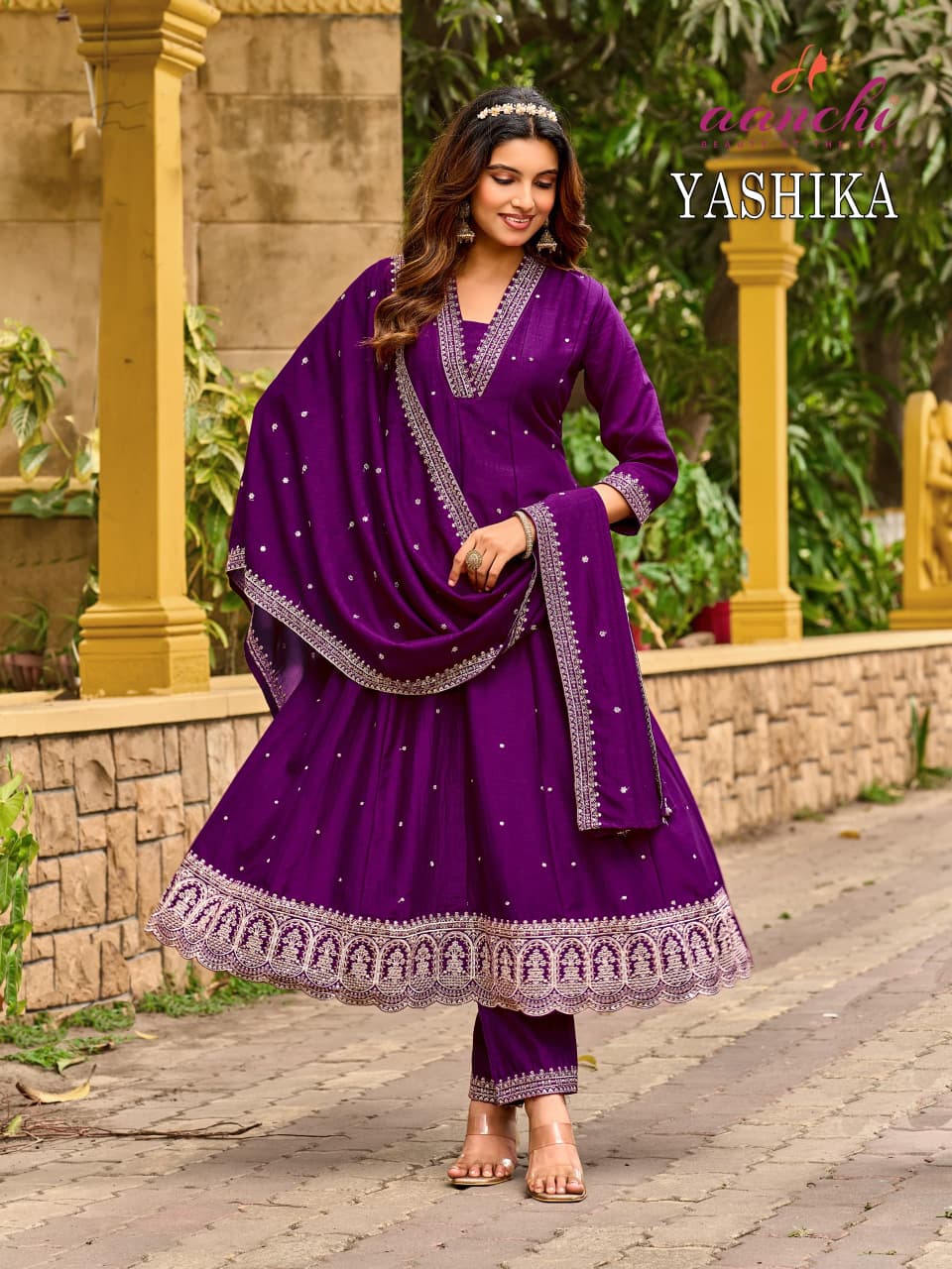 AANCHI Yashika Vichitra Silk Kurti Set with Embroidered Dupatta - 4 Pcs Set