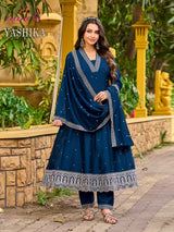 AANCHI Yashika Vichitra Silk Kurti Set with Embroidered Dupatta - 4 Pcs Set