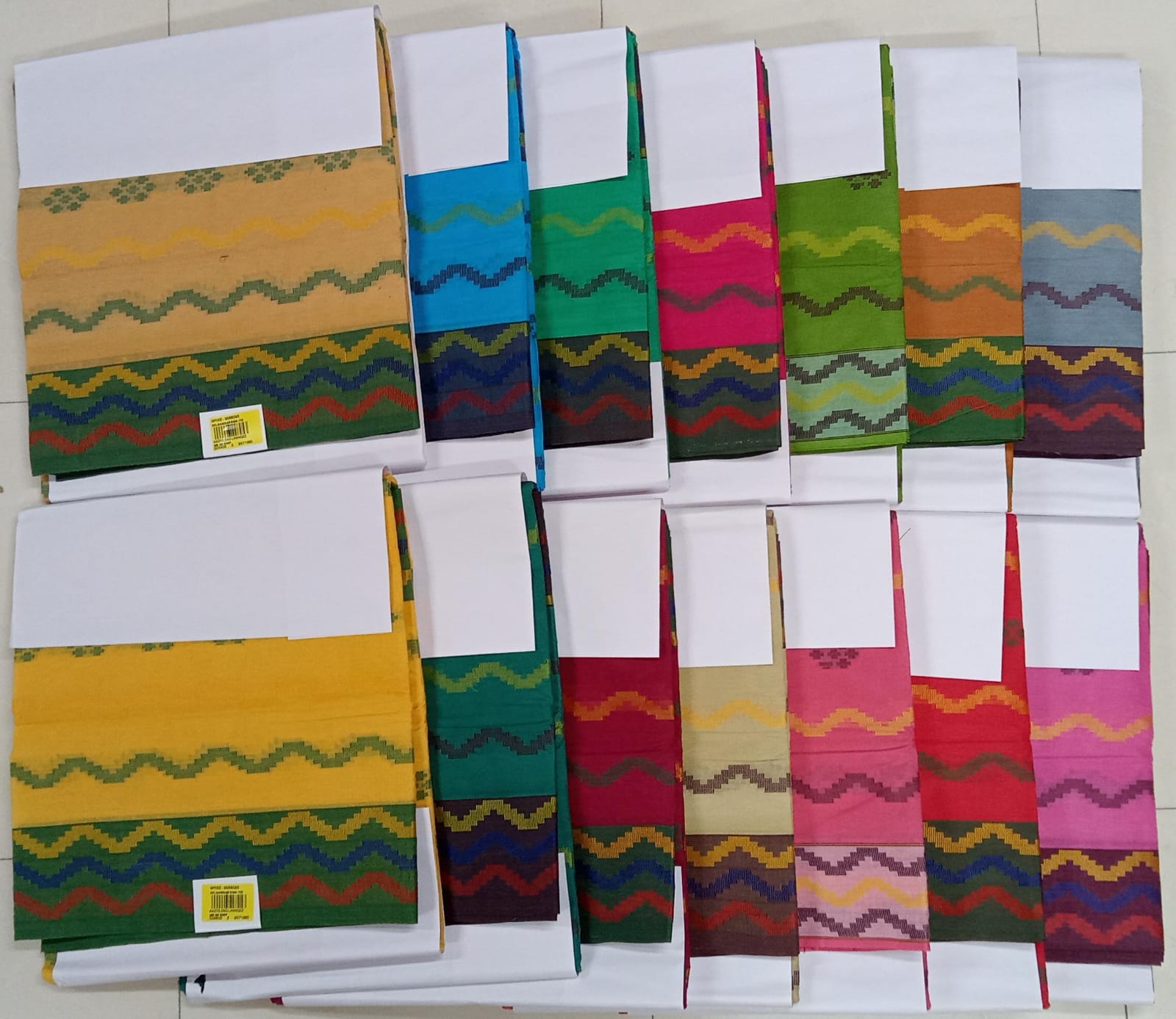 Zig Zag Lining Cotton Saree 14 Pcs Set – Multicolor Border Collection-M.R. Saree Emporium