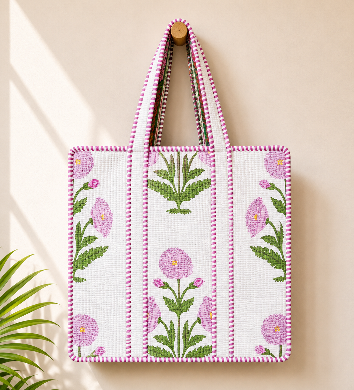 Cotton Zipper-04 Tote Bag - Pure Hand Block Print - Exclusive Design - M.R. Saree Emporium