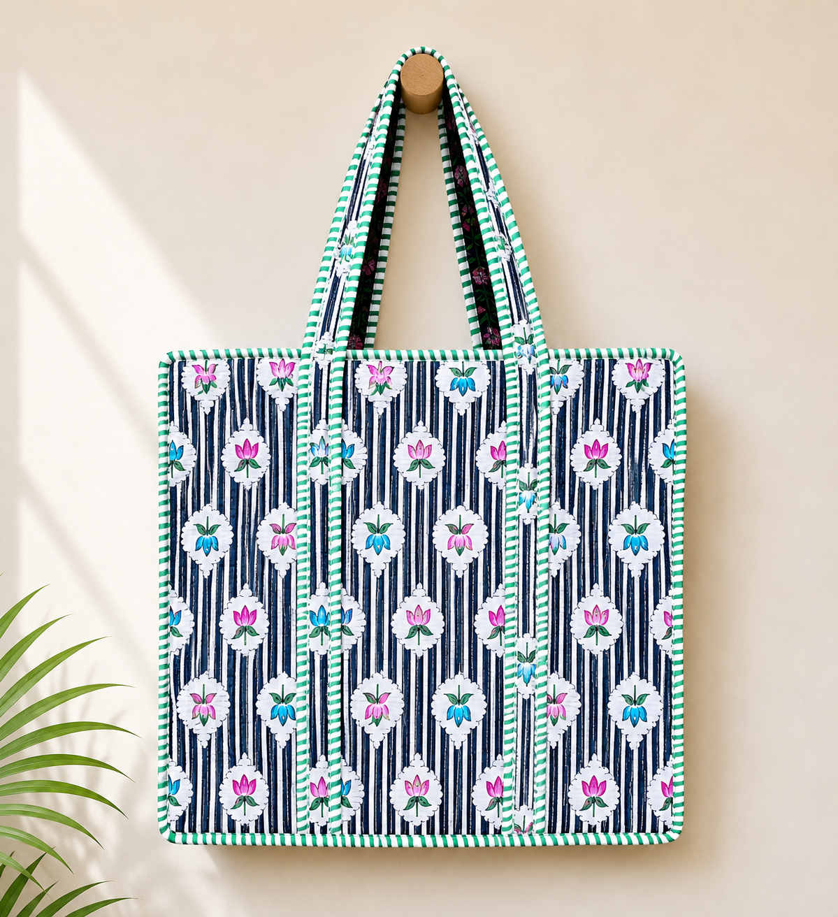 Cotton Zipper-05 Tote Bag - Pure Hand Block Print - Exclusive Design - M.R. Saree Emporium