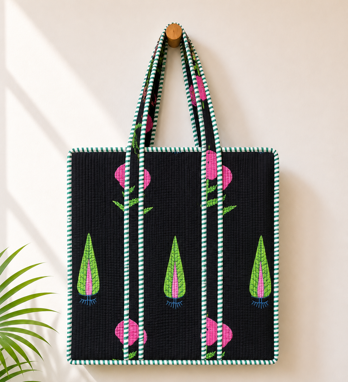 Cotton Zipper-07 Tote Bag - Pure Hand Block Print - Exclusive Design - M.R. Saree Emporium