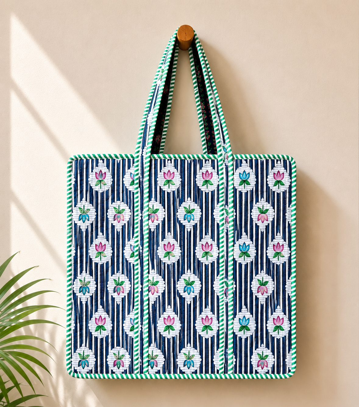 Cotton Zipper-10 Tote Bag - Pure Hand Block Print - Exclusive Design - M.R. Saree Emporium