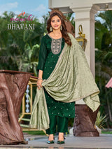 Aanchi Dhavani Vichitra Silk Kurti Pant Dupatta Set - 4 PCS Catalog - Designer Embroidered Ethnic Wear - M.R. Saree Emporium