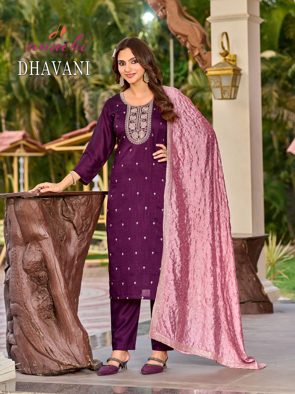 Aanchi Dhavani Vichitra Silk Kurti Pant Dupatta Set - 4 PCS Catalog - Designer Embroidered Ethnic Wear - M.R. Saree Emporium