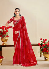 Bandhniya 9 PCS Set – Georgette Fancy Pattern with Embroidery Border & Blouse-M.R.Saree Emporium