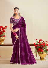 Bandhniya 9 PCS Set – Georgette Fancy Pattern with Embroidery Border & Blouse-M.R.Saree Emporium