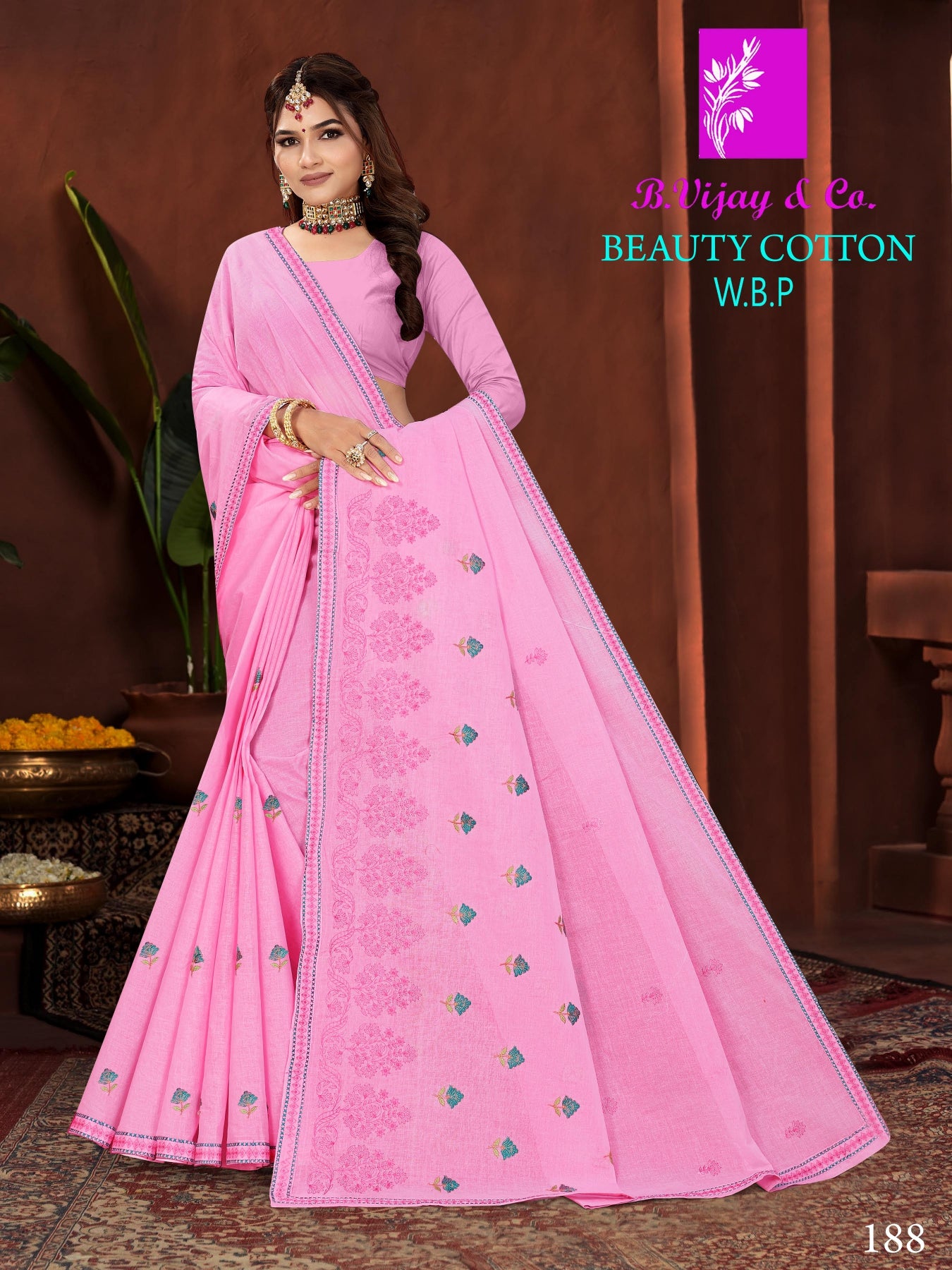 Beauty Cotton Embroidered Cotton Saree Collection - 8 Pcs Set
