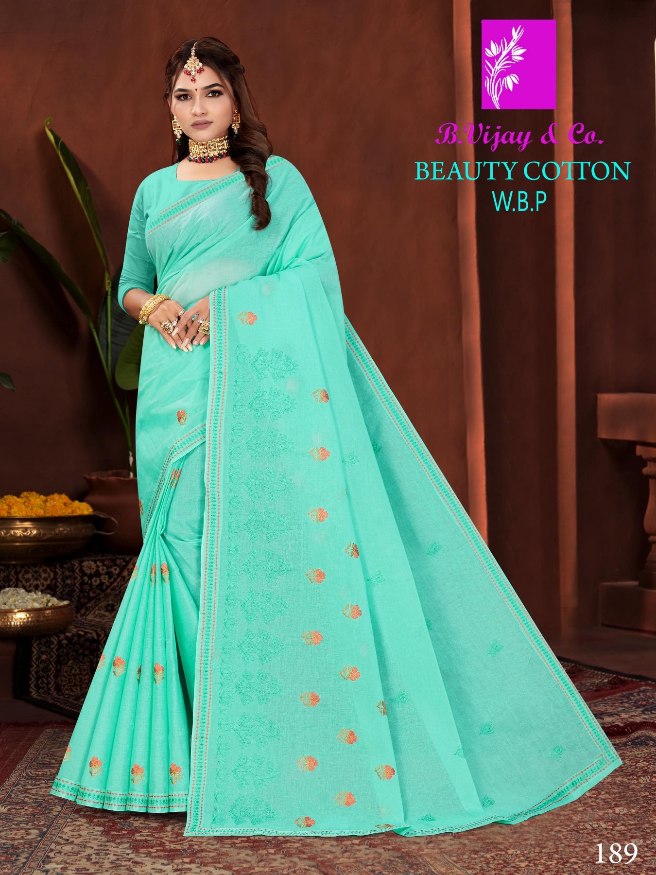 Beauty Cotton Embroidered Cotton Saree Collection - 8 Pcs Set