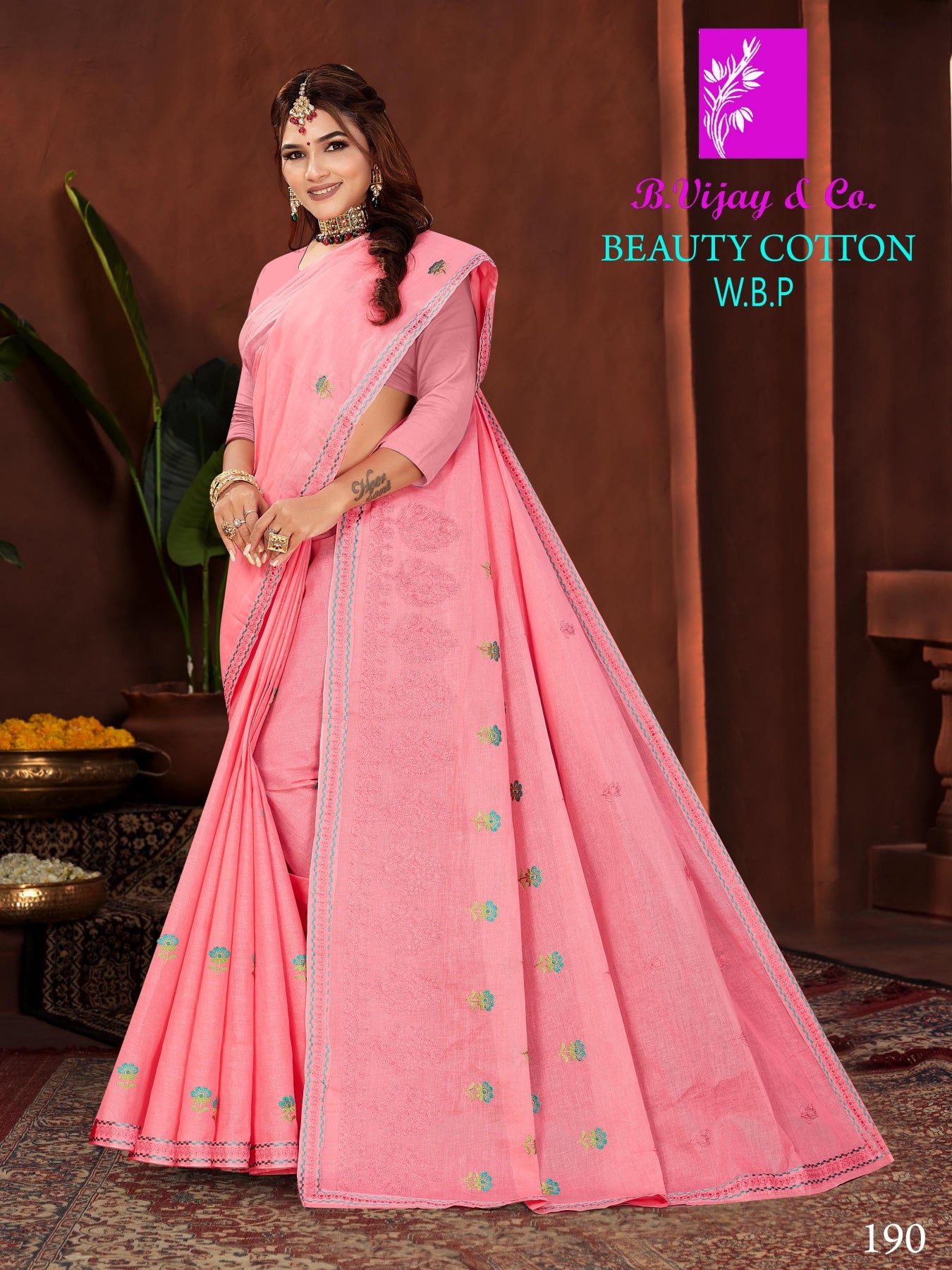 Beauty Cotton Embroidered Cotton Saree Collection - 8 Pcs Set