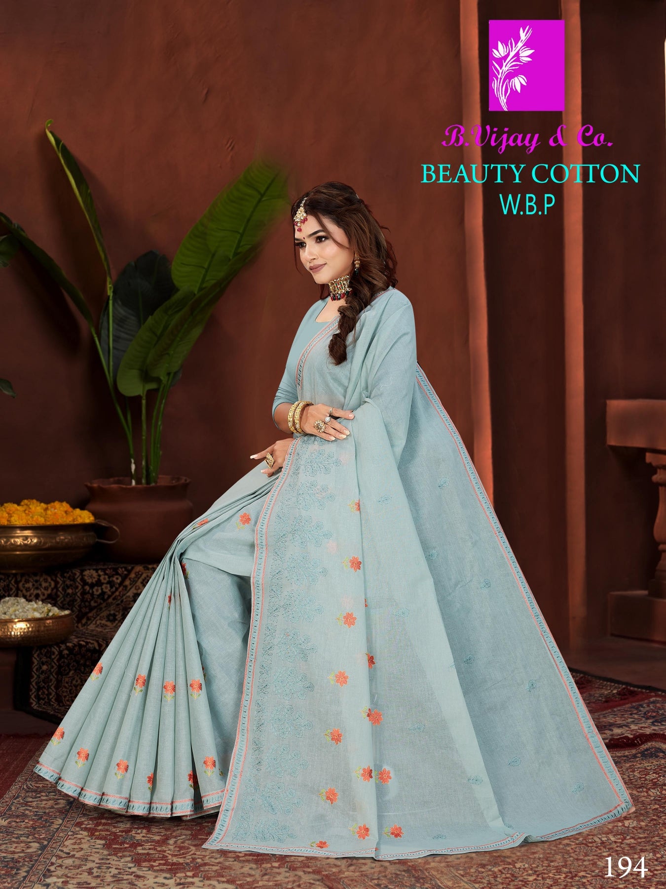 Beauty Cotton Embroidered Cotton Saree Collection - 8 Pcs Set