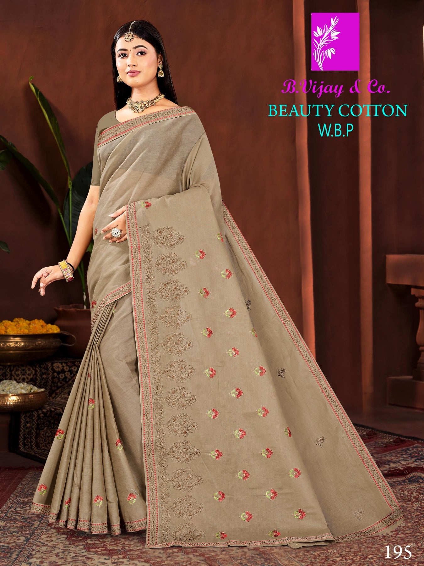 Beauty Cotton Embroidered Cotton Saree Collection - 8 Pcs Set