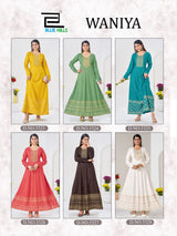 Blue Hills Waniya Rayon Foil Print Anarkali Gown Collection - 6 PCS - M.R. Saree Emporium