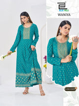 Blue Hills Waniya Rayon Foil Print Anarkali Gown Collection - 6 PCS - M.R. Saree Emporium