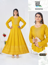 Blue Hills Waniya Rayon Foil Print Anarkali Gown Collection - 6 PCS - M.R. Saree Emporium