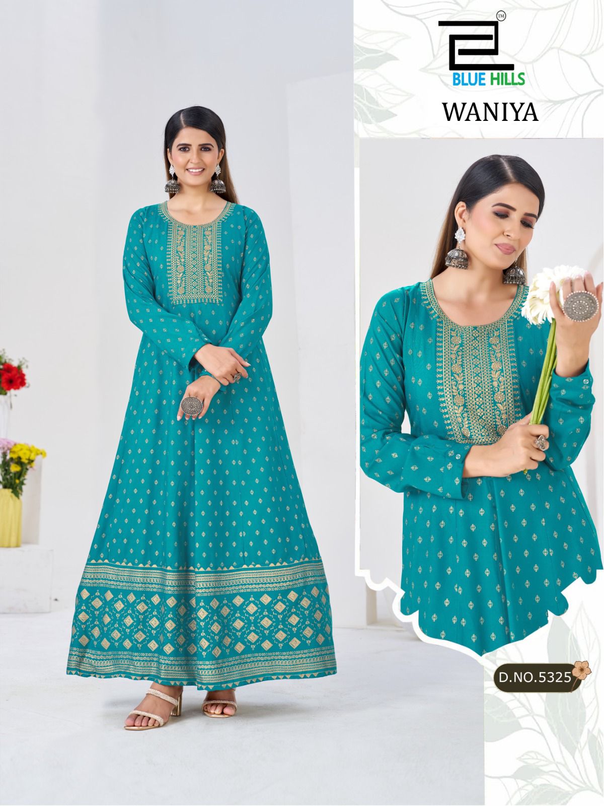 Blue Hills Waniya Rayon Foil Print Anarkali Gown Collection - 6 PCS - M.R. Saree Emporium