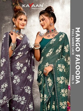 Mango Falooda Vol-5 Chiffon Saree Set (8 Pcs) Floral Print Lace Border Daily Wear - M.R. Saree Emporium
