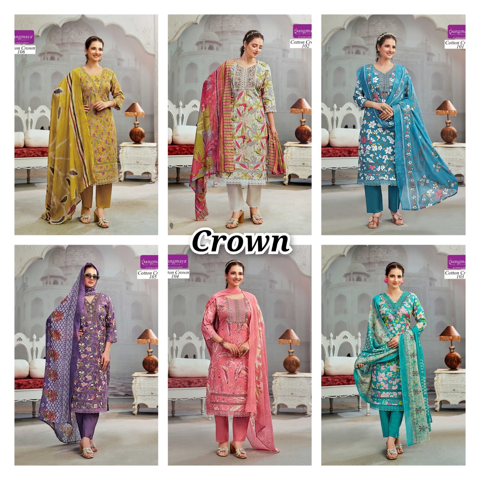 Cotton Crown Kurti Pant Dupatta Set Collection 6 Pcs Set