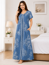Premium Cotton Printed Nighty - 3 Pcs Set